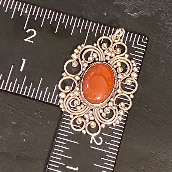 Vintage Mexico Sterling Silver Filigree Pendant with Carnelian Stone - Picture 11 of 11